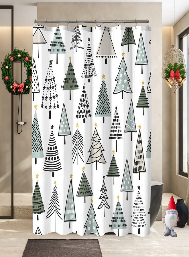 YOSTEV Christmas Shower Curtain, Colorful Christmas Tree Shower Curtains for Bathroom, Grey Green Winter Holiday Shower Curtain, Merry Christmas Xmas Pine Fabric Cloth Bath Decor Curtain, 72x72 Inch - Image 2